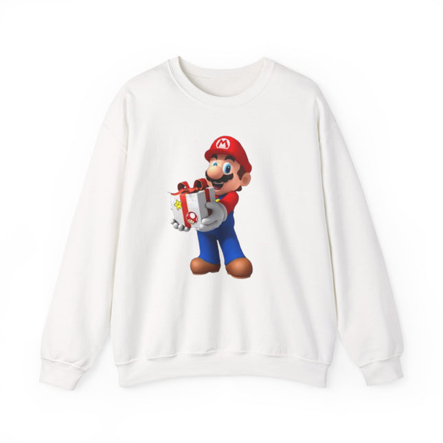 Classic Video Game Character Holding Gift Crewneck Sweatshirt